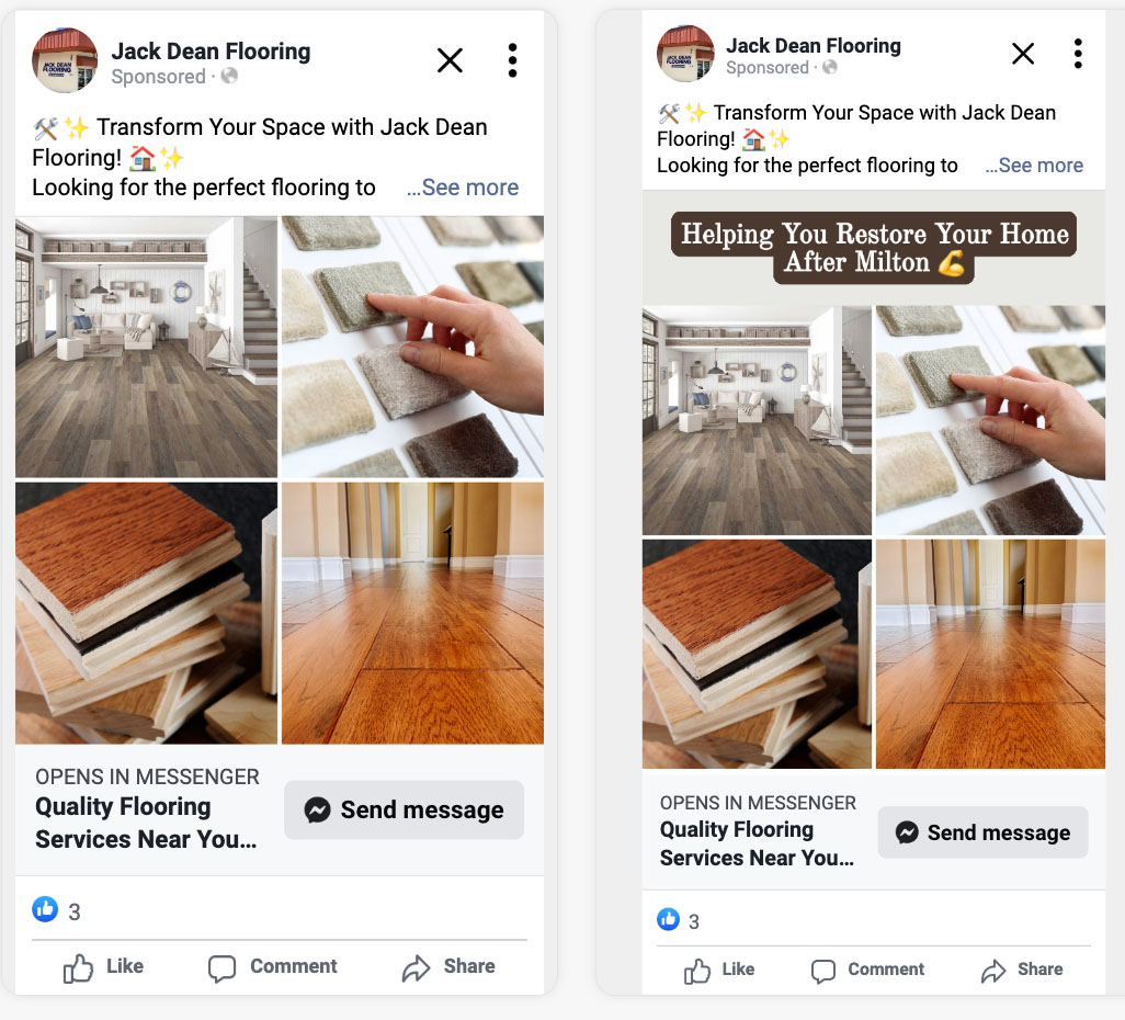 Jack Dean Flooring - Facebook Meta Paid Advertising